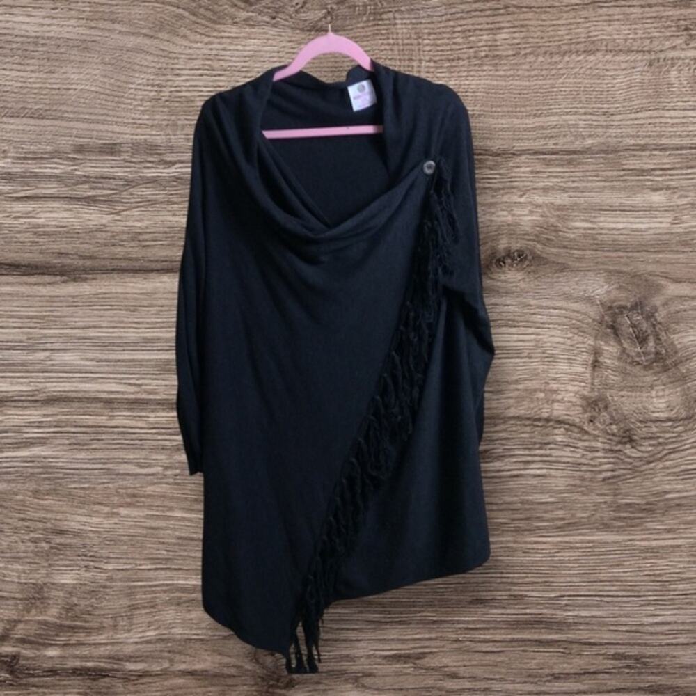 MarleyLilly Gray fringe wrap poncho sweater L/XL